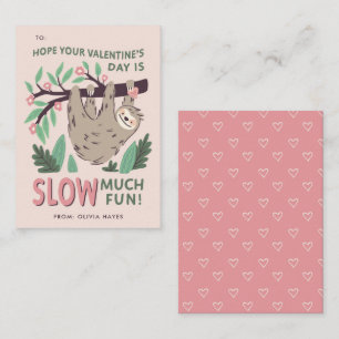Sloth Classroom Valentine's Exchange Note Card