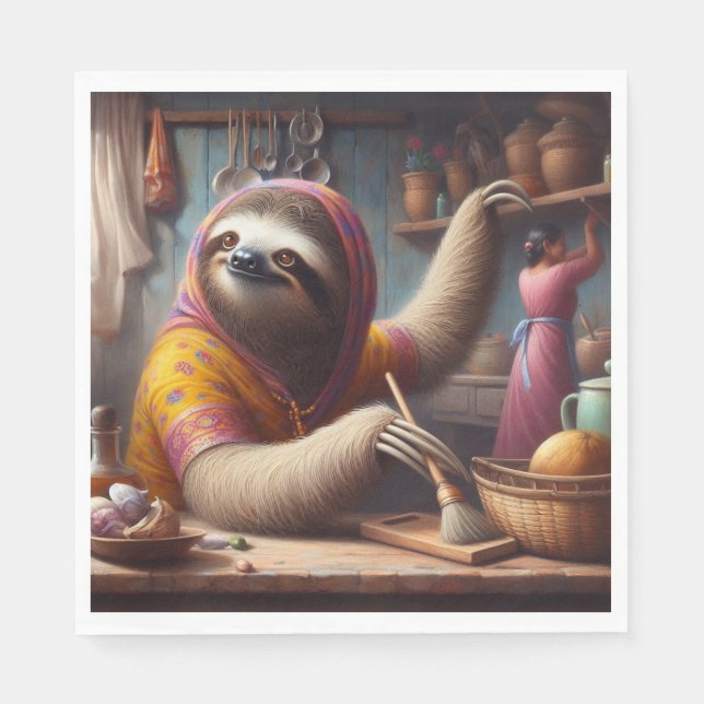 Sloth Cleaning a Kitchen Napkin (Front)