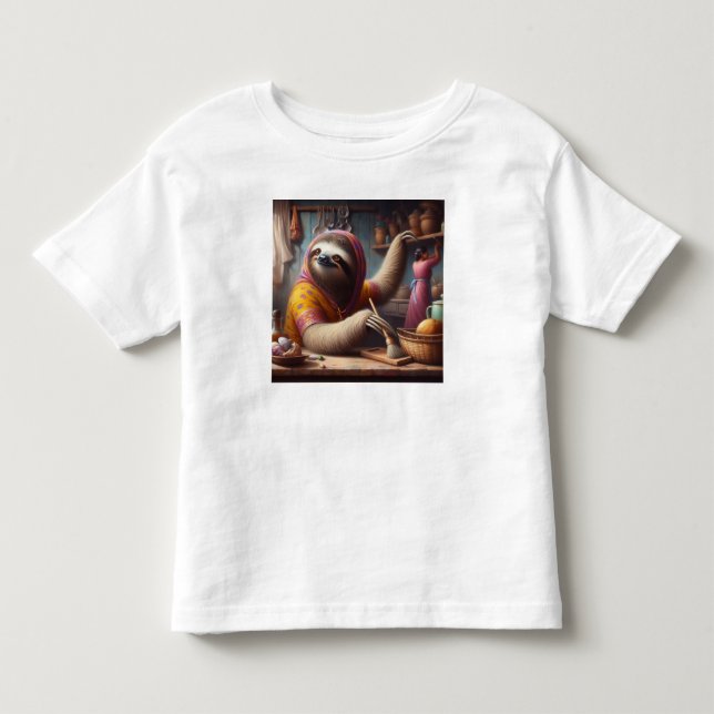 Sloth Cleaning a Kitchen Toddler T-Shirt (Front)