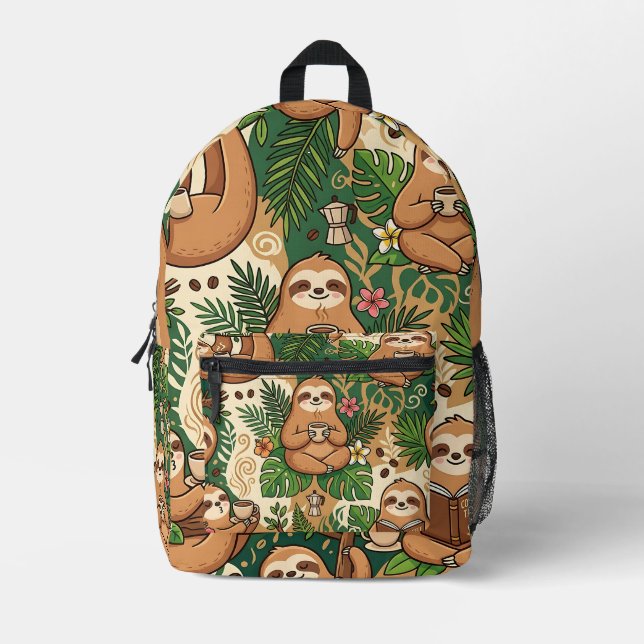 Sloth Coffee Backpack – Cosy Cute Pattern (Front)
