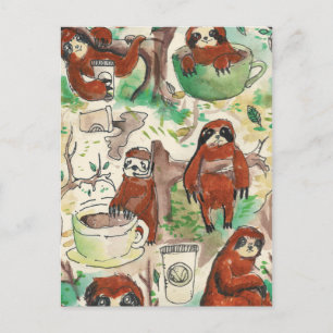 sloth coffee postcard