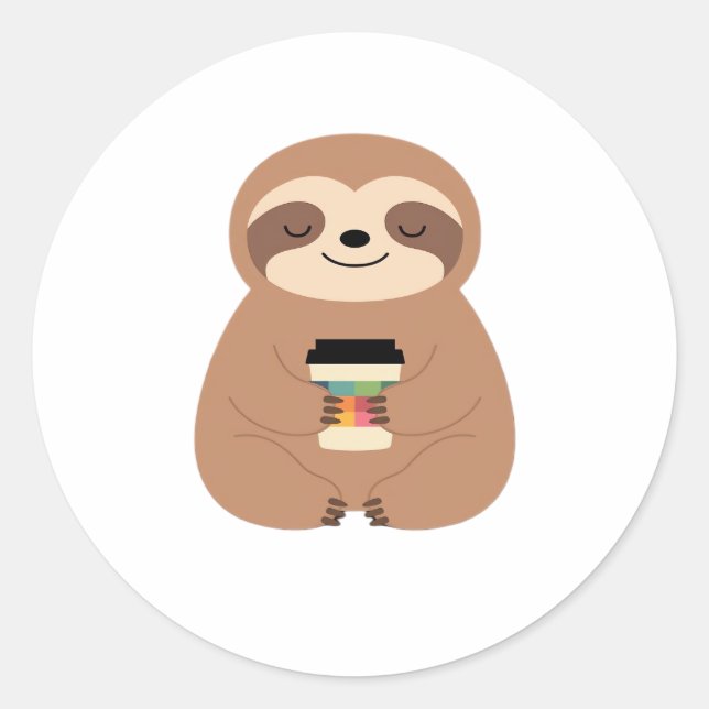 Sloth Coffee Time Classic T-Shirt Classic Round Sticker (Front)