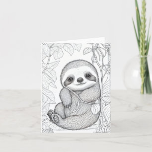 Sloth Colour yourself Folded Thank You Card