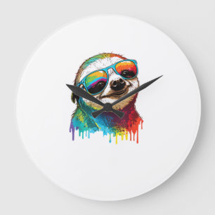 Sloth Colourful Sloth Outfit Mens Sloth Lover T-Sh Large Clock