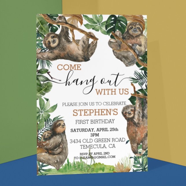 Sloth Come Hang out with us Birthday   Invitation (Creator Uploaded)