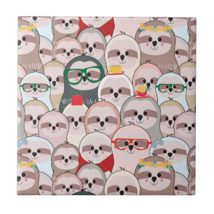 Sloth Comic Pattern Ceramic Tile