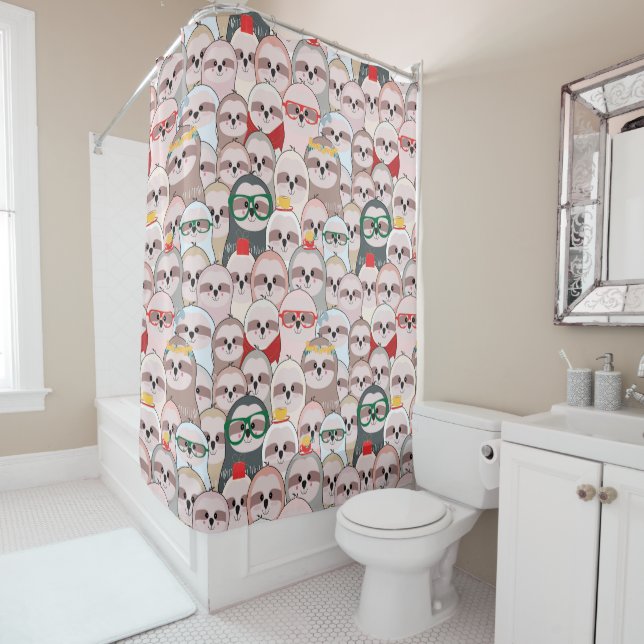 Sloth Comic Pattern Shower Curtain (In Situ)