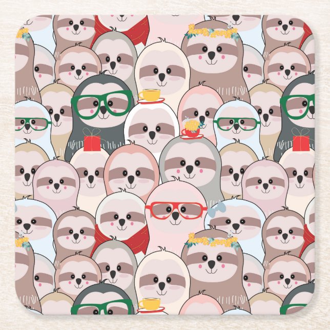 Sloth Comic Pattern Square Paper Coaster (Front)