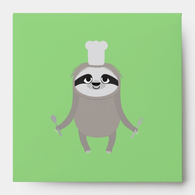 Sloth cook chef with fork and spoon envelope (Front)