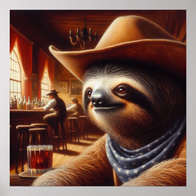 Sloth Cowboy in Saloon Poster (Front)