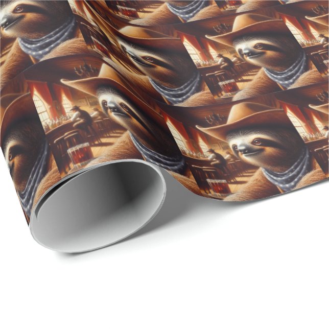 Sloth Cowboy in Saloon Wrapping Paper (Roll Corner)