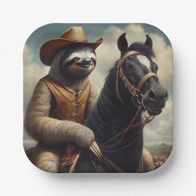Sloth Cowboy Paper Plate (Front)
