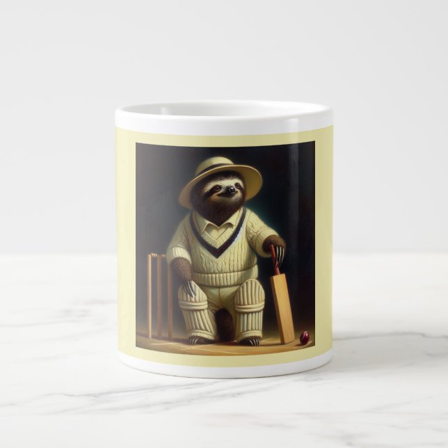 Sloth Cricket Player Large Coffee Mug (Front)