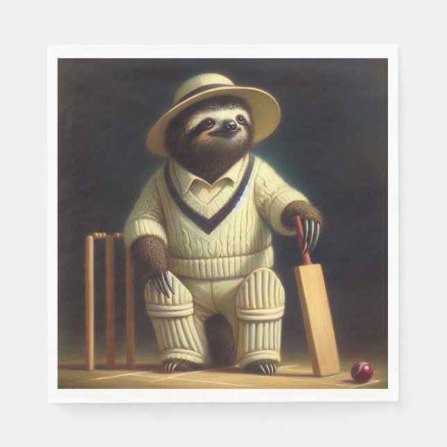 Sloth Cricket Player Napkin (Front)