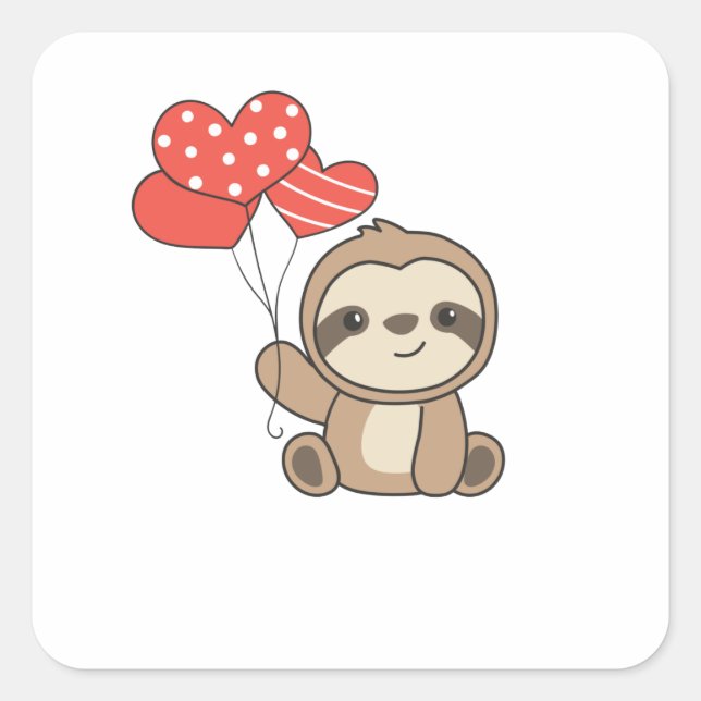 Sloth Cute Animals With Hearts Favourite Animal Square Sticker (Front)