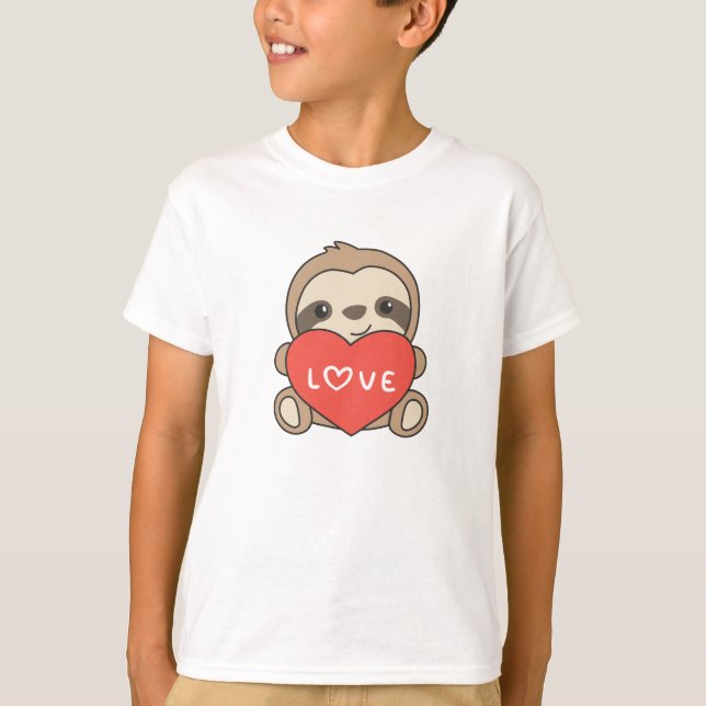 Sloth Cute Animals With Hearts Favourite Animal T-Shirt (Front)
