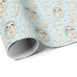 Sloth Cute Baby Pastel Watercolor Pattern Wrapping Paper