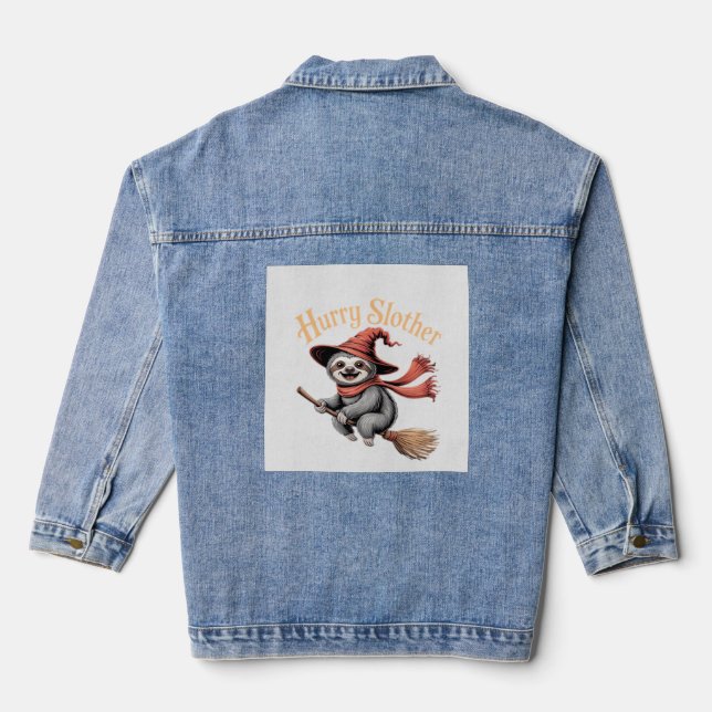 Sloth Cute Halloween Witch Funny Essential T-Shirt Denim Jacket (Back)