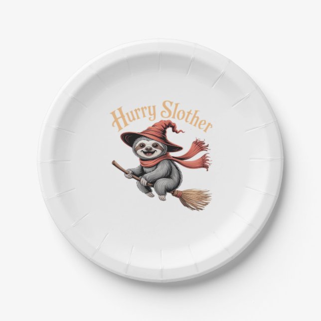 Sloth Cute Halloween Witch Funny Essential T-Shirt Paper Plate (Front)