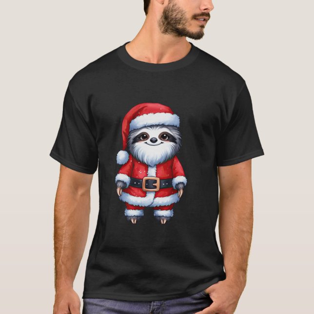 Sloth Cute Santa Funny Christmas Sloth T-Shirt (Front)