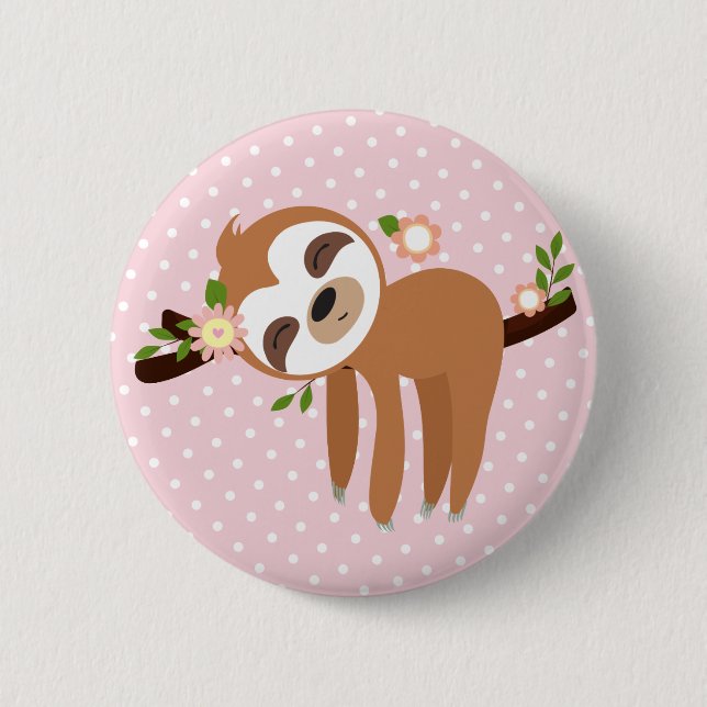 sloth, cute sloth, animal illustration 6 cm round badge (Front)