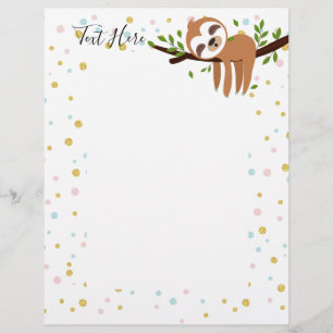 sloth, cute sloth, animal illustration custom letterhead