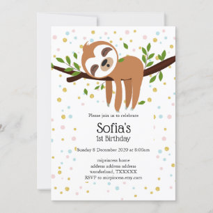 sloth, cute sloth, animal illustration invitation