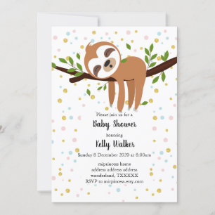 sloth, cute sloth, animal illustration invitation