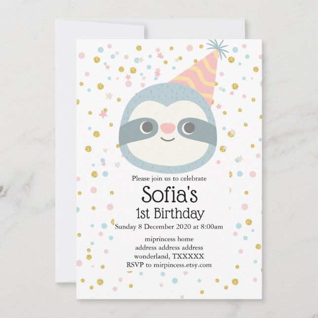 sloth, cute sloth, animal illustration invitation (Front)