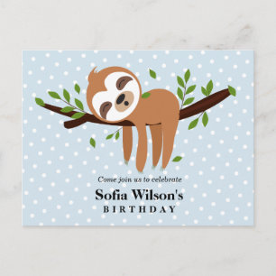 sloth, cute sloth, animal illustration invitation postcard