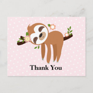 sloth, cute sloth, animal thank you card