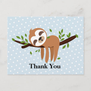 sloth, cute sloth, animal thank you card