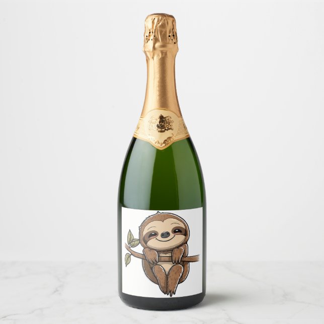 Sloth Cute Sloth Cute Cartoon  Sparkling Wine Label (Front)
