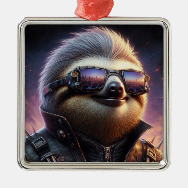 Sloth Cyberpunk Metal Ornament (Front)