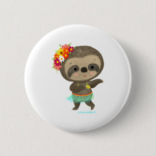 Sloth dancing hula 6 cm round badge