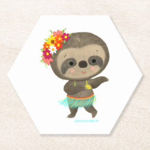 Sloth dancing hula paper coaster