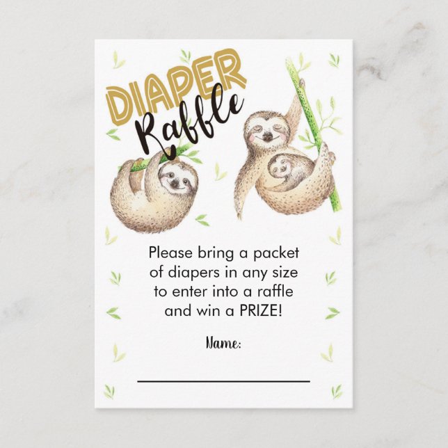 Sloth Diaper Raffle Card 3.5 x 5 (Front)