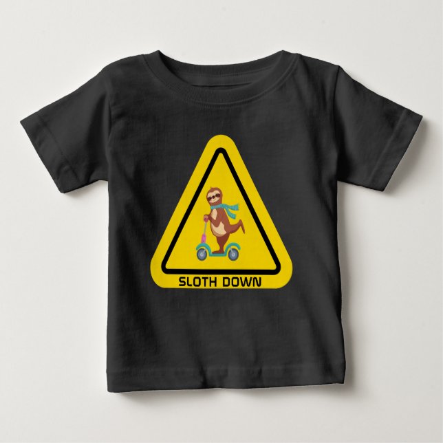 Sloth Down | Funny Sloth Riding Scooter Template Baby T-Shirt (Front)