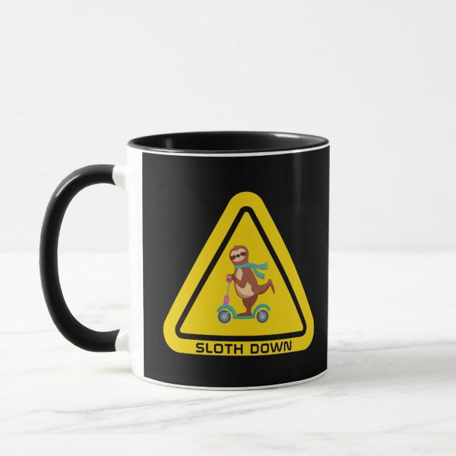 Sloth Down | Funny Sloth Riding Scooter Template Mug (Left)