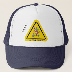 Sloth Down   Funny Sloth Riding Scooter Template Trucker Hat