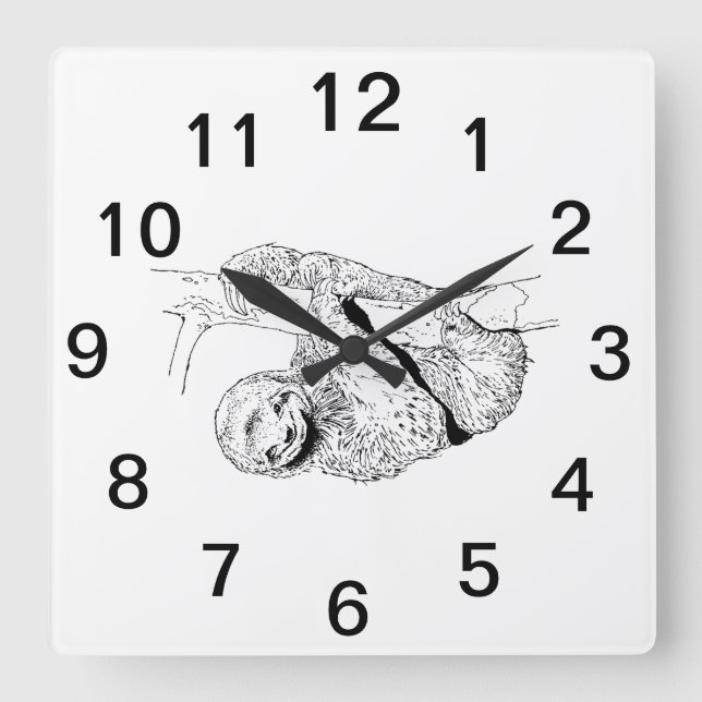 Sloth Drawing Lithograph #1 Square Wall Clock (Front)