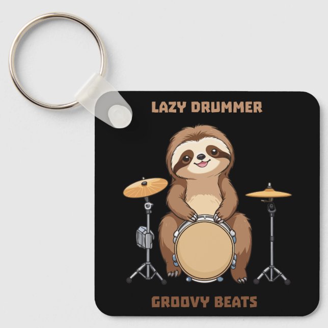 Sloth Drummer - Lazy Drummer Groovy Beats Key Ring (Front)