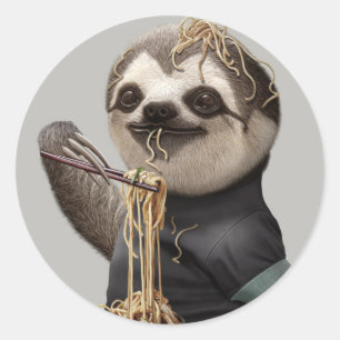 SLOTH EAT NOODLE CLASSIC ROUND STICKER