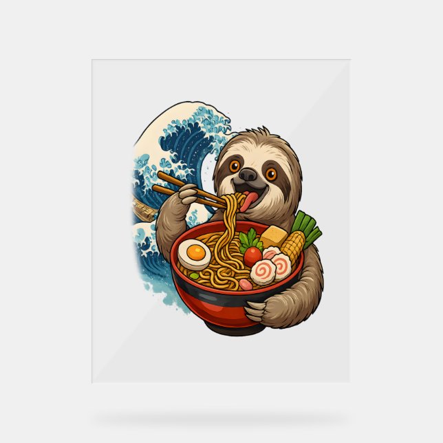 Sloth Eating Japanese Ramen Acrylic Sign (Front)
