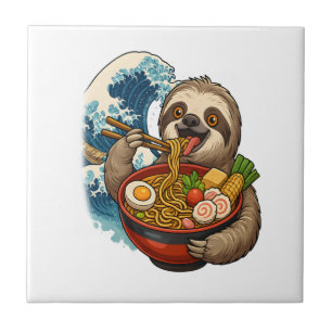 Sloth Eating Japanese Ramen Ceramic Tile