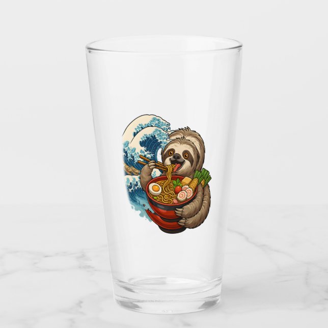 Sloth Eating Japanese Ramen Glass (Front)