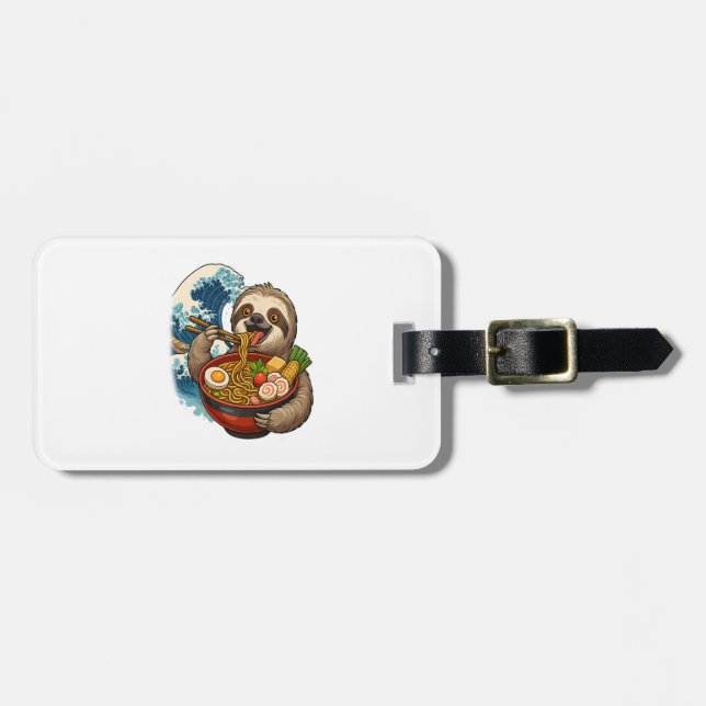 Sloth Eating Japanese Ramen Luggage Tag (Front Horizontal)