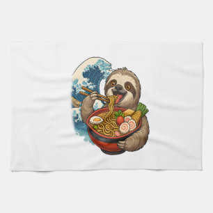Sloth Eating Japanese Ramen Tea Towel