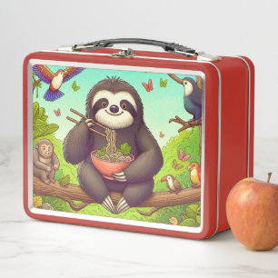 Sloth Eating Ramen Metal Lunch Box