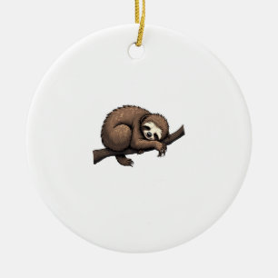 Sloth Etched Art Retro Nature Tee (2) Ceramic Ornament